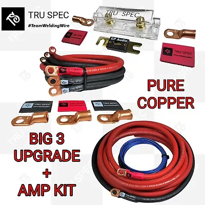 1/0 Awg Tru Spec Ofc Pure Copper Wire Big 3 Upgrade + Amp Install Wiring Kit • $138.69