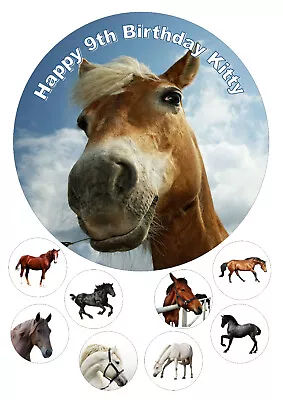 Horse Pony Edible 7.5 Inch Round Iced Icing Cake Topper + 8 Cupcake Toppers • £4