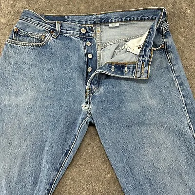 VINTAGE Levis 501 Jeans Mens 34x29 Straight Leg Button Fly Light Wash Y2K • $19.96