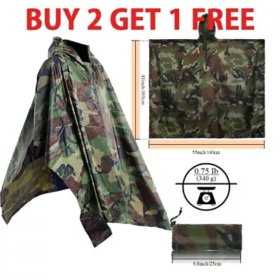 Tactical Rain Poncho-Army Military Poncho Shelter-Waterproof Ripstop Camping USa • $19.99