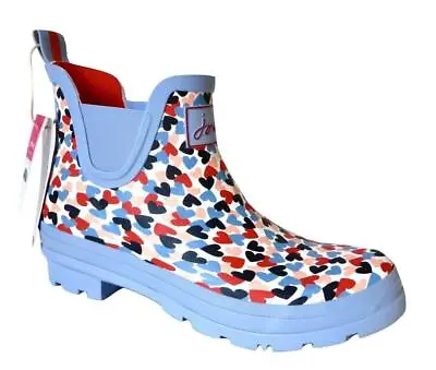 New NIB Joules Wellies Wellibob Valentines Heart Short Ankle Rain Boots Red Blue • $59.99