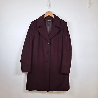 Jaeger Wine Purple Wool Blend Coat Mid Length UK 14 • £29.99