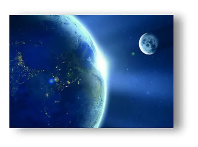 Moon Rising Planet Earth Space Canvas Poster Wall Art Picture Print Educational • £39.99