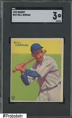 1933 Goudey #227 Bill Herman Chicago Cubs HOF SGC 3 VG • $140.50