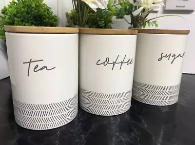 £22.89 • Buy Set Of 3 Embossed Tea Coffee Sugar Ceramic Canisters Kitchen Storage Jars Gift