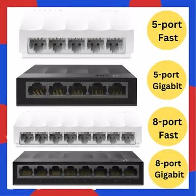 Tplink Gigabit Ethernet Switch Hub Network Splitter Desktop Wallmount 5 & 8 Port • £14.44