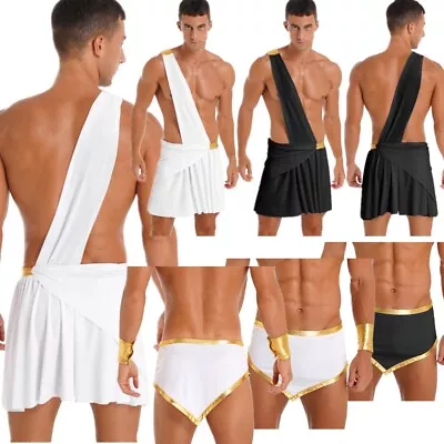 US Sexy Mens Ancient Greek God Costume Halloween Cosplay Roman Toga Caesar Set • $11.18