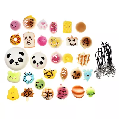 Lot Of 30 Squishys Squeeze Toys Gift Phone Charms Slow Rising Key Chain Strap • $15.39