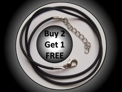 Black 2mm Real Leather Necklace Cord String With Lobster Clasp 18+1 Inches • £2.27