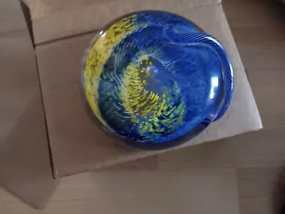 Murano Signed  Paperweight Blue/Yellow  5  Heavy Glass • $72.50