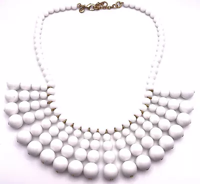 J. Crew White Beaded Fan Fringe Collar Necklace Graduated Beads Gold Tone Signed • $16.99