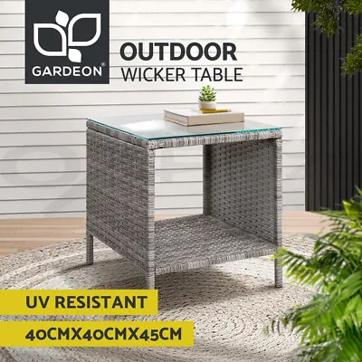$65.95 • Buy Gardeon Side Table Coffee Patio Outdoor Furniture Rattan Desk Indoor Garden Grey