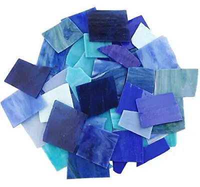 Blue Mixed Stained Glass Scrap Pieces Sheets Glass Mosaic Tiles For Crafts . • $23.95