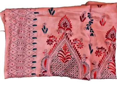 Vintage Indian Sari Art Silk Kantha Work Peach Fabric Craft Saree A11522 • $32.55