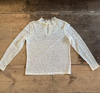 Vintage 80s New Romantic / Whimsygoth Long Sleeved White Lace Top  • £20