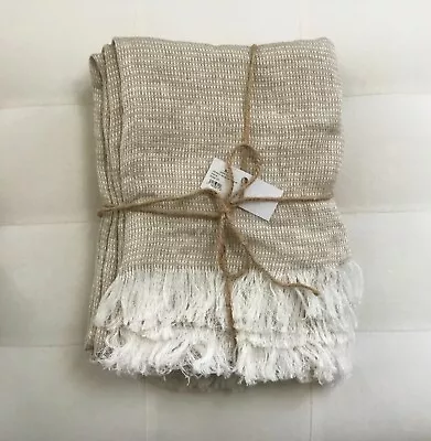 Restoration Hardware CRINKLE GAUZE Throw 52  X 70  Dune 100% Linen NWT • $149