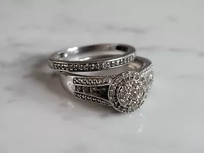 Womens Vintage Estate 10K White Gold Diamond Wedding Ring Set 6.5g E3590 • $475