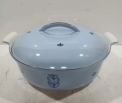 Vintage DRU Holland Round 8qt #32 Blue Enamel Cast Iron Dutch Oven EUC • $69.99