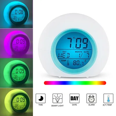 $14.99 • Buy Alarm Clock LED Wake-up Light With Temperature Colourful 7 Lights Beside Lamp AU