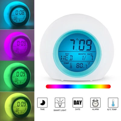 $15.99 • Buy Kids Wake Up Alarm Clock 7 Color Changing Digital LED Night Light Bedside Clock
