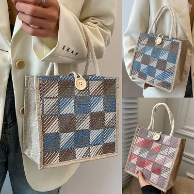 With Button Lunch Bags Linen Fabric Small Tote Bag  Student • $12.08