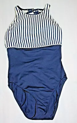 Vintage Cole Of California One Piece Navy/White Ribbed Striped  Swimsuit Size 10 • $20