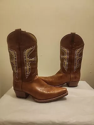 Vintage Frye Western Boots Womens Size 9 Brown Daisy Duke Cowboy Studded Boots • $125