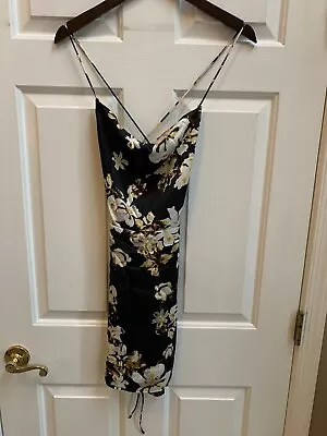ZAFUL Flower Print Cowl Front Lace Up Dress Black - Size M • $22