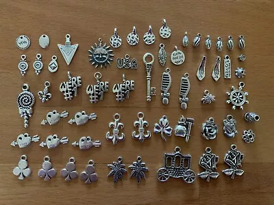 Tibetan Silver Charms Mix Of 50+ Charms Bails And Bead Caps New • £0.99