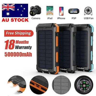 $49.99 • Buy 50000mah Solar Power Bank Portable External Battery Dual USB Phone Charger AU