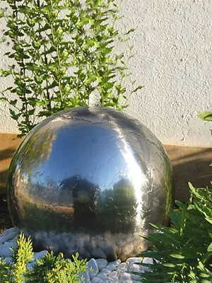 Solar Stainless Steel Sphere 42cm Garden Water Feature & LED Light By Aqua Moda • £339