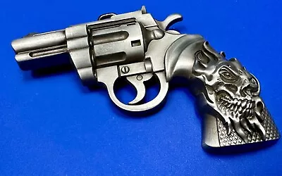 Figural Hand Gun Revolver Pistol With Flames Skull Belt Buckle • $9.45