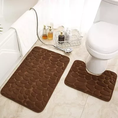 Bath Mat Set 2 Pcs Bathroom Mat And U-Shaped Toilet Rug Set Memory Foam Non Slip • $15.17