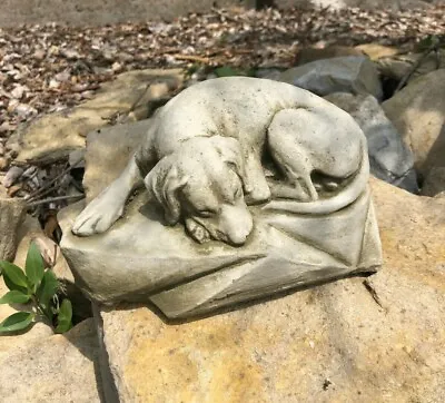 Sleeping Dog Statue | Reconstituted Stone Animal Concrete Garden Ornament Decor • £17.99