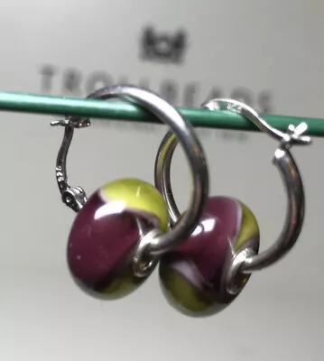 Trollbeads Purple Green Armadillo Beads On Hoop Earrings • $105.68