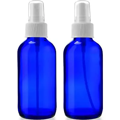 2 Empty Blue Glass Spray Bottles - 4oz Refillable Bottle Is Great For Essential • $14.09