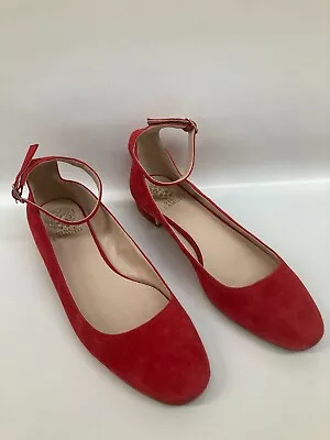 Vince Camuto Womens Ankle Strap Flat Shoes Red Suede Leather Buckle 10 M • $20.95