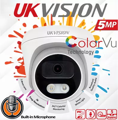 HIKVISION COMPATIBLE 5MP Outdoor Audio Camera ColorVu CCTV Night Vision Light UK • £39.95