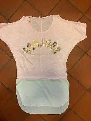 Girls Miss Evie Pink White Gold 2 Tops Effect Cold Shoulder Top Age 13/14yrs • £0.99