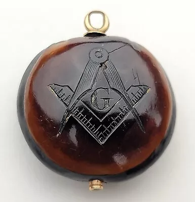 Antique Victorian Era Masonic Engraved Sea Bean Drift Seed Pendant Fob 10k Bail • $229.99