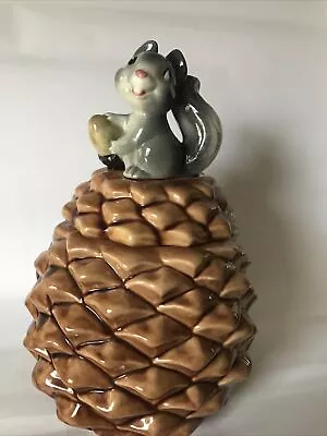 Vintage Squirrel With Acorn Sitting On Pinecone Cookie Jar Metlox USA (Read) • $97