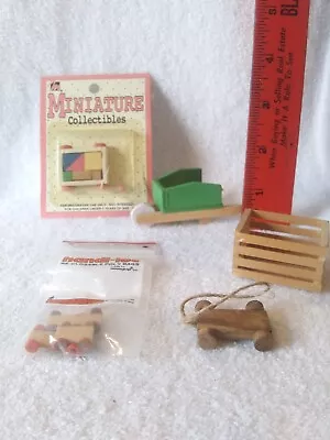 Vintage Wooden  Dollhouse Miniature Toys Lot - Blocks Pull Toy WheelbarrowEct. • $14.99