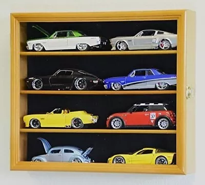 Car Display Case Black 8 Pcs Small Diecast 1:24 Scale Solid Wood Shelf Cabinet • $158.84