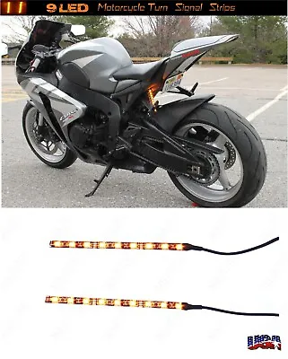 9 LED Motorcycle Turn Signals Flexible Strip Blinkers Slim Flush Tail R3 R6 R1 • $16.90