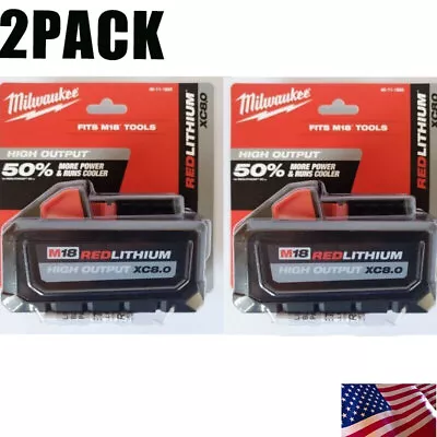 2Pack  Milwaukee M18 RedLithium High Output XC8.0 Battery - Black (48-11-1880) • $155