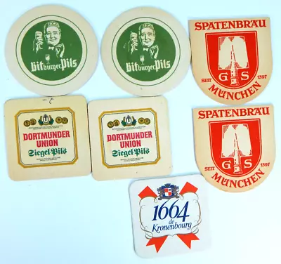 7 MIXED LOT BIER GERMAN BEER COASTERS BAR MATS 1970s VTG BITBERGER DORTMANDER • $7.89