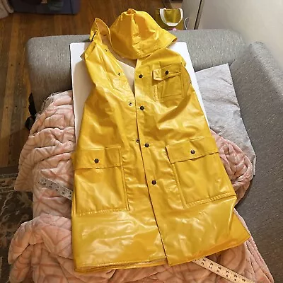 Vintage Yellow Rain Coat Jacket Vinyl Rayon Size Small Woman Sears • $59.99