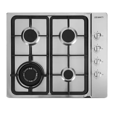 Stainless Steel Gas Cooktop Cast Iron Grates 4-Burner Stove LPG Compatible 60CM • $230.95