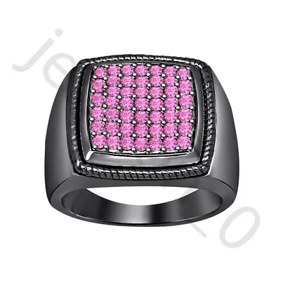 0.75 Ctw Lab Created Pink Sapphire 14k Black Gold Over Square Wedding Men's Ring • $85.79