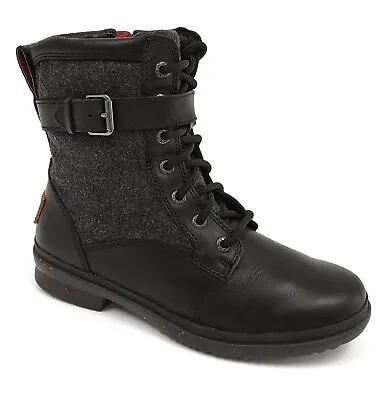 UGG Women's Kesey Waterproof Leather & Textile Wool Lined Boots Black Size 10 • £115.81